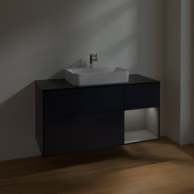 Тумба под раковину Villeroy & Boch Finion 120х50,1 см с подсветкой МДФ темно-синий матовый лак/стекло черное матовое F422GKHG