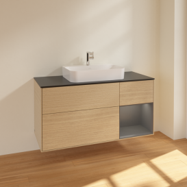 Тумба под раковину Villeroy & Boch Finion 120х50,1 см с подсветкой МДФ шпон дуба/стекло черное матовое F422GKPC