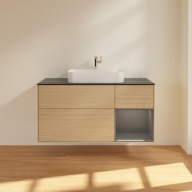 Тумба под раковину Villeroy & Boch Finion 120х50,1 см с подсветкой МДФ шпон дуба/стекло черное матовое F422GKPC