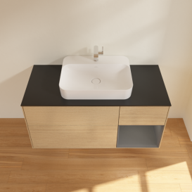 Тумба под раковину Villeroy & Boch Finion 120х50,1 см с подсветкой МДФ шпон дуба/стекло черное матовое F422GKPC