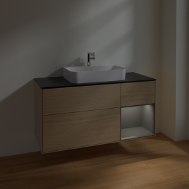 Тумба под раковину Villeroy & Boch Finion 120х50,1 см с подсветкой МДФ шпон дуба/стекло черное матовое F422GKPC