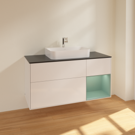 Тумба под раковину Villeroy & Boch Finion 120х50,1 см с подсветкой МДФ глянцевый белый лак/стекло черное матовое F422GMGF