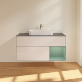 Тумба под раковину Villeroy & Boch Finion 120х50,1 см с подсветкой МДФ глянцевый белый лак/стекло черное матовое F422GMGF