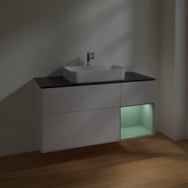 Тумба под раковину Villeroy & Boch Finion 120х50,1 см с подсветкой МДФ глянцевый белый лак/стекло черное матовое F422GMGF