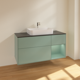 Тумба под раковину Villeroy & Boch Finion 120х50,1 см с подсветкой МДФ оливковый матовый лак/стекло черное матовое F422GMGM