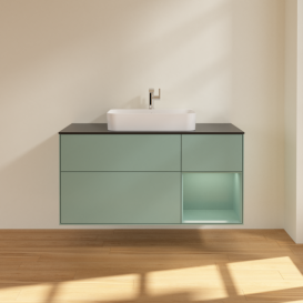 Тумба под раковину Villeroy & Boch Finion 120х50,1 см с подсветкой МДФ оливковый матовый лак/стекло черное матовое F422GMGM