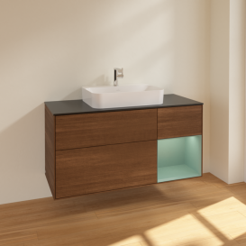 Тумба под раковину Villeroy & Boch Finion 120х50,1 см с подсветкой МДФ шпон грецкого ореха/стекло черное матовое F422GMGN