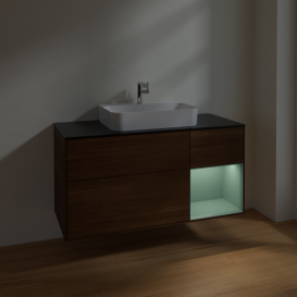 Тумба под раковину Villeroy & Boch Finion 120х50,1 см с подсветкой МДФ шпон грецкого ореха/стекло черное матовое F422GMGN