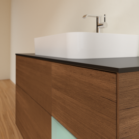 Тумба под раковину Villeroy & Boch Finion 120х50,1 см с подсветкой МДФ шпон грецкого ореха/стекло черное матовое F422GMGN