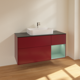 Тумба под раковину Villeroy & Boch Finion 120х50,1 см с подсветкой МДФ пион матовый лак/стекло черное матовое F422GMHB