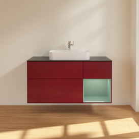 Тумба под раковину Villeroy & Boch Finion 120х50,1 см с подсветкой МДФ пион матовый лак/стекло черное матовое F422GMHB