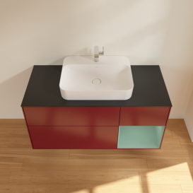 Тумба под раковину Villeroy & Boch Finion 120х50,1 см с подсветкой МДФ пион матовый лак/стекло черное матовое F422GMHB