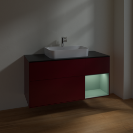 Тумба под раковину Villeroy & Boch Finion 120х50,1 см с подсветкой МДФ пион матовый лак/стекло черное матовое F422GMHB