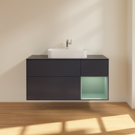 Тумба под раковину Villeroy & Boch Finion 120х50,1 см с подсветкой МДФ темно-синий матовый лак/стекло черное матовое F422GMHG