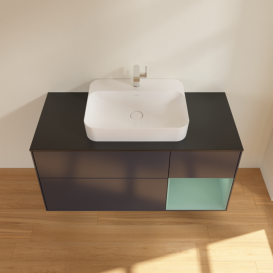 Тумба под раковину Villeroy & Boch Finion 120х50,1 см с подсветкой МДФ темно-синий матовый лак/стекло черное матовое F422GMHG