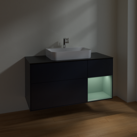 Тумба под раковину Villeroy & Boch Finion 120х50,1 см с подсветкой МДФ темно-синий матовый лак/стекло черное матовое F422GMHG