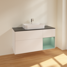 Тумба под раковину Villeroy & Boch Finion 120х50,1 см с подсветкой МДФ белый матовый лак/стекло черное матовое F422GMMT