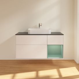 Тумба под раковину Villeroy & Boch Finion 120х50,1 см с подсветкой МДФ белый матовый лак/стекло черное матовое F422GMMT