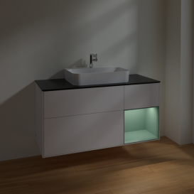 Тумба под раковину Villeroy & Boch Finion 120х50,1 см с подсветкой МДФ белый матовый лак/стекло черное матовое F422GMMT