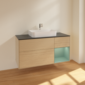 Тумба под раковину Villeroy & Boch Finion 120х50,1 см с подсветкой МДФ шпон дуба/стекло черное матовое F422GMPC