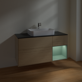 Тумба под раковину Villeroy & Boch Finion 120х50,1 см с подсветкой МДФ шпон дуба/стекло черное матовое F422GMPC