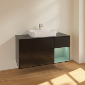 Тумба под раковину Villeroy & Boch Finion 120х50,1 см с подсветкой МДФ черный матовый лак/стекло черное матовое F422GMPD