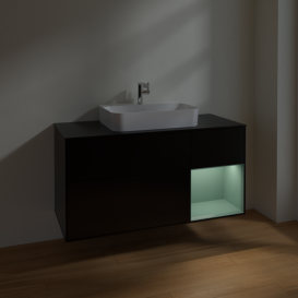 Тумба под раковину Villeroy & Boch Finion 120х50,1 см с подсветкой МДФ черный матовый лак/стекло черное матовое F422GMPD