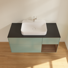 Тумба под раковину Villeroy & Boch Finion 120х50,1 см с подсветкой МДФ оливковый матовый лак/стекло черное матовое F422GNGM