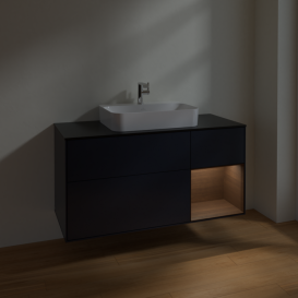 Тумба под раковину Villeroy & Boch Finion 120х50,1 см с подсветкой МДФ темно-синий матовый лак/стекло черное матовое F422GNHG
