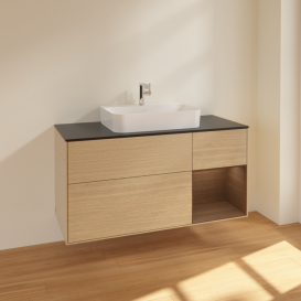 Тумба под раковину Villeroy & Boch Finion 120х50,1 см с подсветкой МДФ шпон дуба/стекло черное матовое F422GNPC