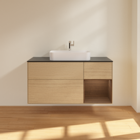 Тумба под раковину Villeroy & Boch Finion 120х50,1 см с подсветкой МДФ шпон дуба/стекло черное матовое F422GNPC