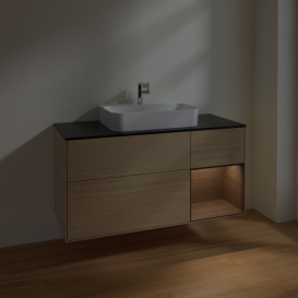 Тумба под раковину Villeroy & Boch Finion 120х50,1 см с подсветкой МДФ шпон дуба/стекло черное матовое F422GNPC