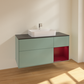 Тумба под раковину Villeroy & Boch Finion 120х50,1 см с подсветкой МДФ оливковый матовый лак/стекло черное матовое F422HBGM