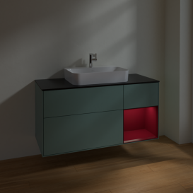 Тумба под раковину Villeroy & Boch Finion 120х50,1 см с подсветкой МДФ оливковый матовый лак/стекло черное матовое F422HBGM