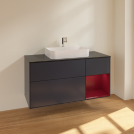 Тумба под раковину Villeroy & Boch Finion 120х50,1 см с подсветкой МДФ темно-синий матовый лак/стекло черное матовое F422HBHG