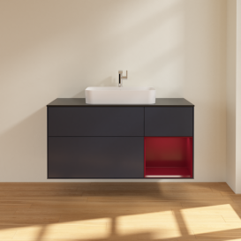 Тумба под раковину Villeroy & Boch Finion 120х50,1 см с подсветкой МДФ темно-синий матовый лак/стекло черное матовое F422HBHG