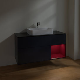 Тумба под раковину Villeroy & Boch Finion 120х50,1 см с подсветкой МДФ темно-синий матовый лак/стекло черное матовое F422HBHG