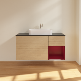 Тумба под раковину Villeroy & Boch Finion 120х50,1 см с подсветкой МДФ шпон дуба/стекло черное матовое F422HBPC