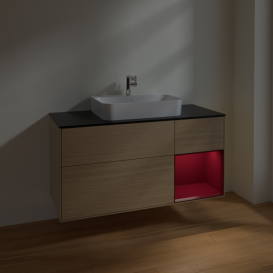 Тумба под раковину Villeroy & Boch Finion 120х50,1 см с подсветкой МДФ шпон дуба/стекло черное матовое F422HBPC