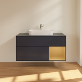 Тумба под раковину Villeroy & Boch Finion 120х50,1 см с подсветкой МДФ темно-синий матовый лак/стекло черное матовое F422HFHG