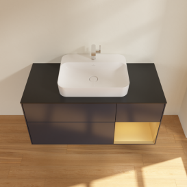 Тумба под раковину Villeroy & Boch Finion 120х50,1 см с подсветкой МДФ темно-синий матовый лак/стекло черное матовое F422HFHG