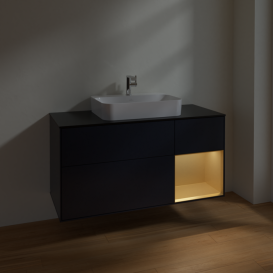Тумба под раковину Villeroy & Boch Finion 120х50,1 см с подсветкой МДФ темно-синий матовый лак/стекло черное матовое F422HFHG