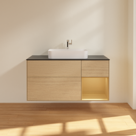 Тумба под раковину Villeroy & Boch Finion 120х50,1 см с подсветкой МДФ шпон дуба/стекло черное матовое F422HFPC