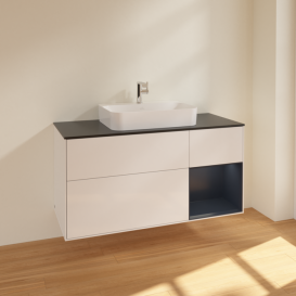 Тумба под раковину Villeroy & Boch Finion 120х50,1 см с подсветкой МДФ глянцевый белый лак/стекло черное матовое F422HGGF