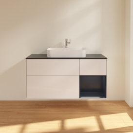 Тумба под раковину Villeroy & Boch Finion 120х50,1 см с подсветкой МДФ глянцевый белый лак/стекло черное матовое F422HGGF