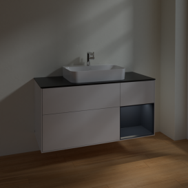 Тумба под раковину Villeroy & Boch Finion 120х50,1 см с подсветкой МДФ глянцевый белый лак/стекло черное матовое F422HGGF
