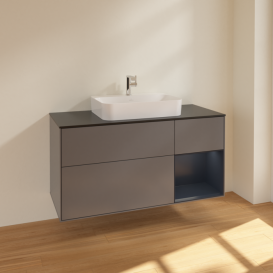 Тумба під раковину Villeroy & Boch Finion 120х50,1 см із підсвічуванням МДФ антрацит матовий лак/скло чорне матове F422HGGK