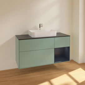 Тумба под раковину Villeroy & Boch Finion 120х50,1 см с подсветкой МДФ оливковый матовый лак/стекло черное матовое F422HGGM