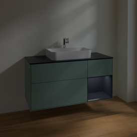 Тумба под раковину Villeroy & Boch Finion 120х50,1 см с подсветкой МДФ оливковый матовый лак/стекло черное матовое F422HGGM