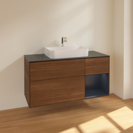 Тумба под раковину Villeroy & Boch Finion 120х50,1 см с подсветкой МДФ шпон грецкого ореха/стекло черное матовое F422HGGN